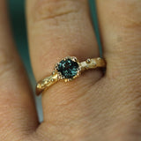 mermaid treasure teal sapphire ring on hand