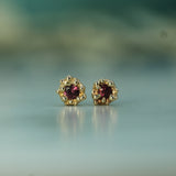 ruby mermaid treasure studs in 10k yellow gold