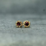 mermaid treasure ruby studs in 10k yellow gold