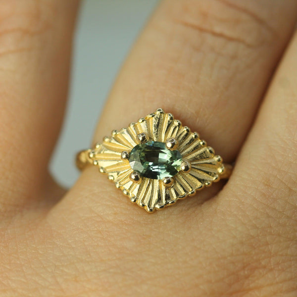 celestial sapphire ring on hand 