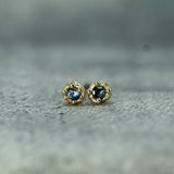mermaid treasure blue sapphire studs in 10k yellow gold