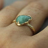 10k yellow gold emerald rosecut ring on hand
