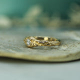 pacific signet lab-grown diamond ring with a handcarved textured band in 14k yellow gold