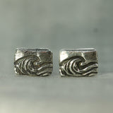 Hand carved wave cufflinks in sterling silver