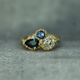 oval diamond & sapphire ring in 14k yellow gold