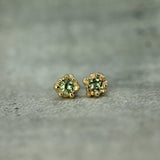 sage green sapphire studs in 10k yellow gold