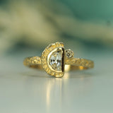 Moon and Star White Sapphire and Salt and Pepper Diamond Ring