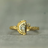 Moon and Star White Sapphire and Salt and Pepper Diamond Ring