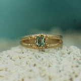sage green sapphire ring in 14k yellow gold