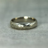 14k white gold hammered men's wedding band
