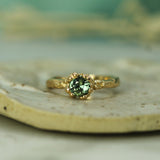 mermaid treasure green sapphrie ring in 14k yellow gold