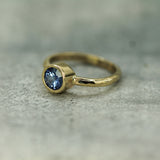 hammered yellow gold blue sapphire engagement ring