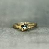 14k yellow gold signet ring with blue princess cut sapphire