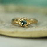 14k yellow gold signet ring with blue sapphire