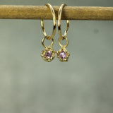 pink sapphire sleeper charms in 10k yellow gold