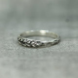 hand carved wheat sterling silver ring