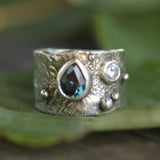 Silver with Teal Sapphire & Diamond