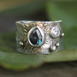 Silver with Teal Sapphire & Diamond
