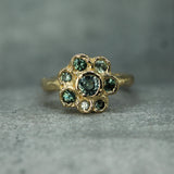 sapphire floral design ring in 14k yellow gold 