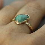 10k yellow gold emerald rosecut ring on hand 