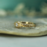 pacific signet lab-grown diamond ring with a handcarved textured band in 14k yellow gold 
