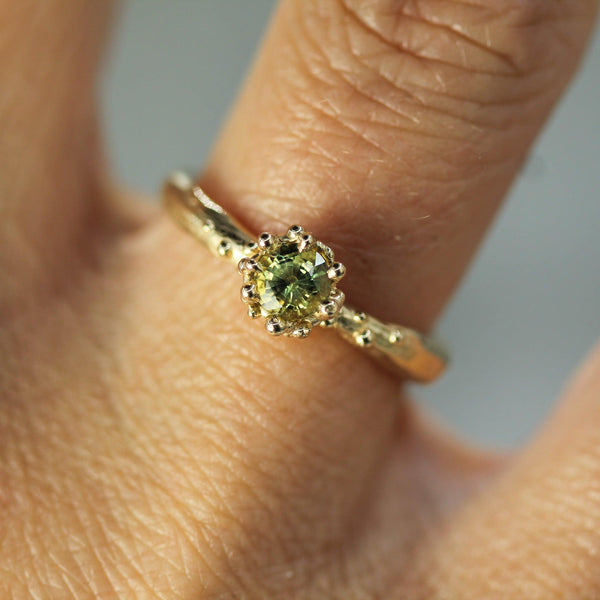 green sapphire mermaid treasure ring on hand 