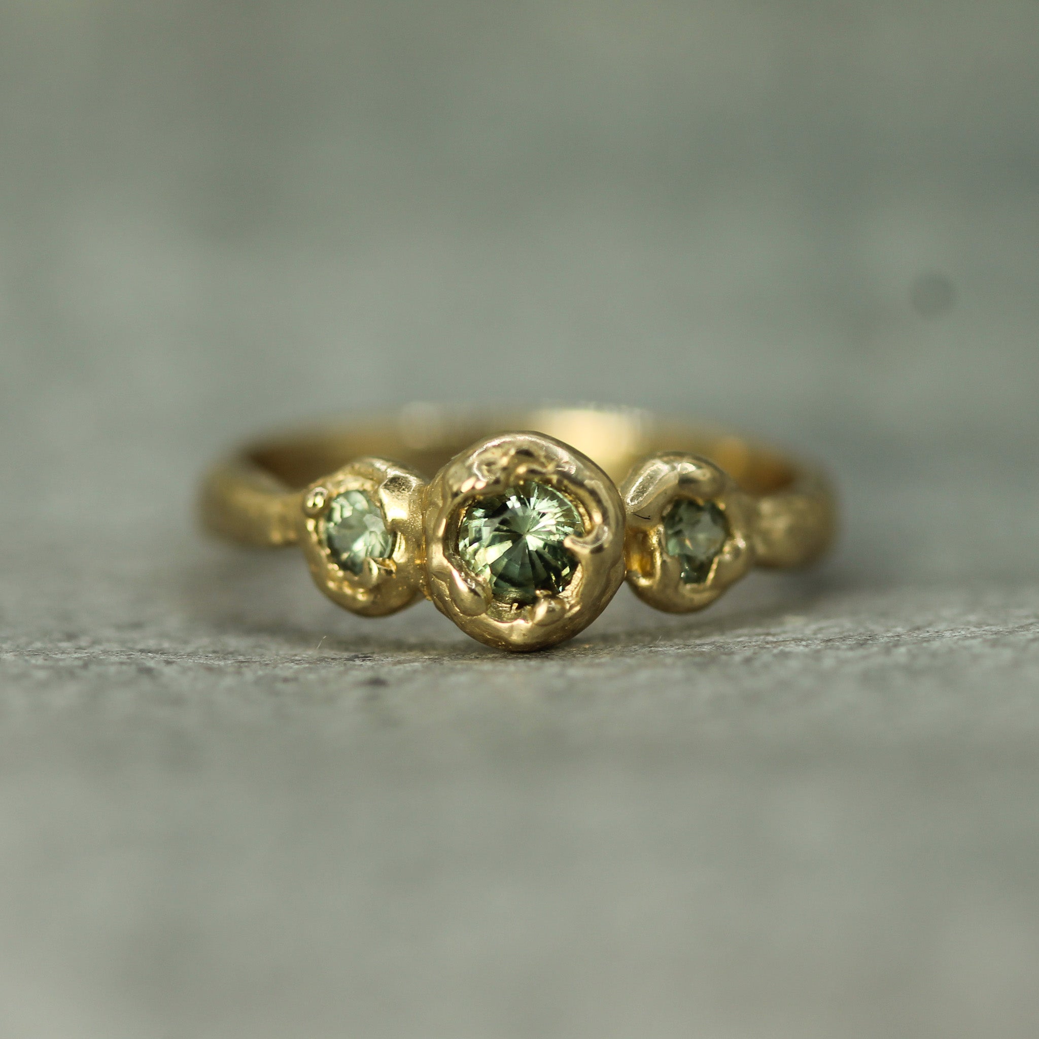Spring Moss Green Sapphire Trio Ring – Emma Glover Designs