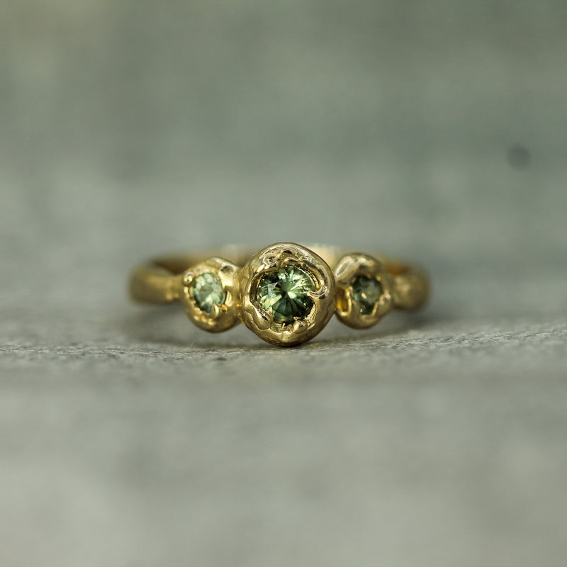 sapphire trio ring in 14k yellow gold 
