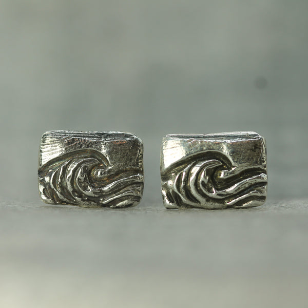 Hand carved wave cufflinks in sterling silver 