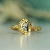 Moon and Star White Sapphire and Salt and Pepper Diamond Ring