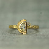 Moon and Star White Sapphire and Salt and Pepper Diamond Ring