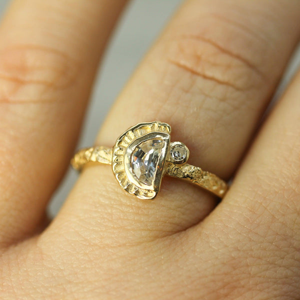 Moon and Star White Sapphire and Salt and Pepper Diamond Ring
