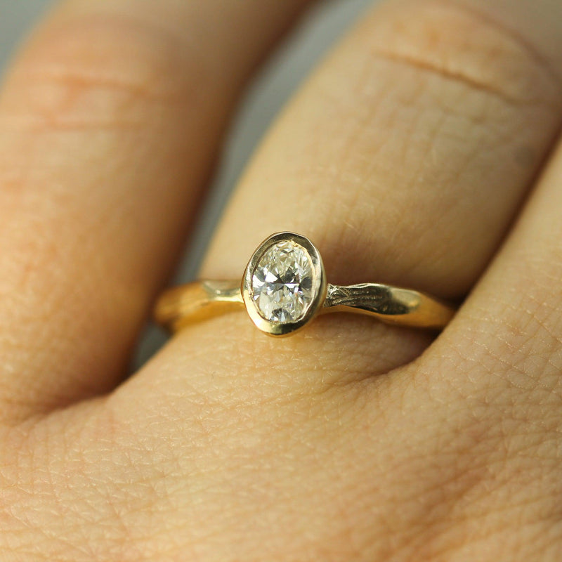 lab grown diamond in yellow gold on hand 
