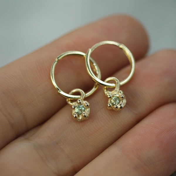 mermaid treasure sage green sapphire charms on large huggies 