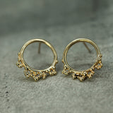 10k yellow gold hoop studs with ocean inspired bubbles 
