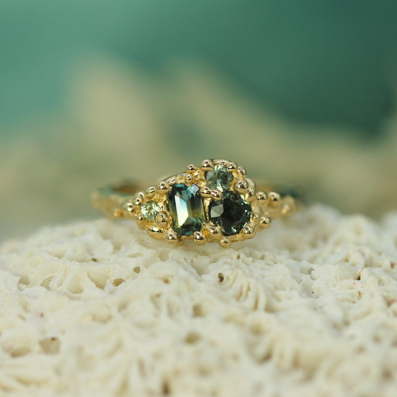 mermaid treasure sapphire cluster ring 
