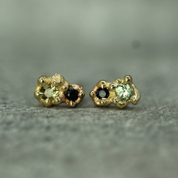 green and blue sapphire gold studs 
