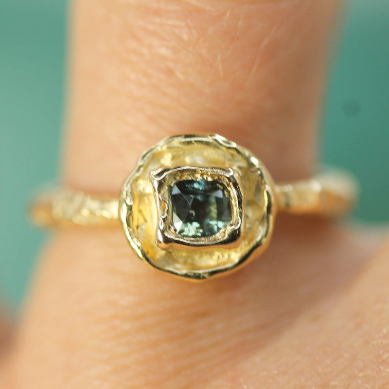 Botanical Tidal Halo Ocean Blue Sapphire Ring