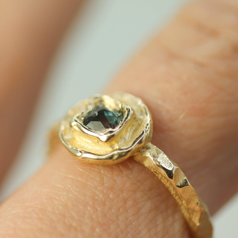 Botanical Tidal Halo Ocean Blue Sapphire Ring