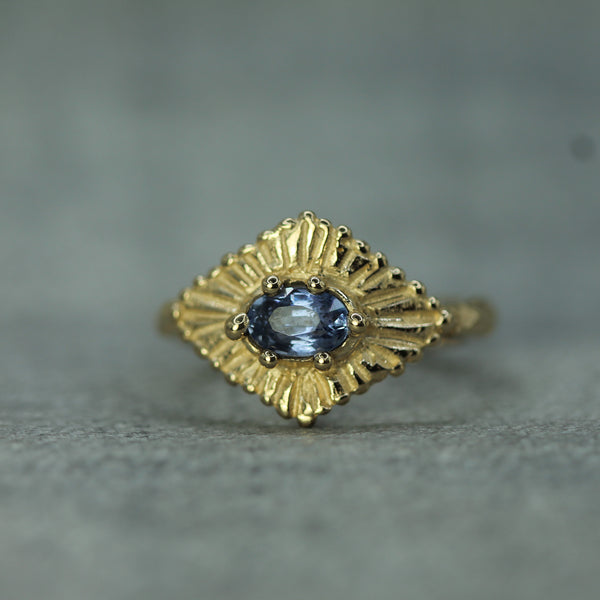 blue sapphire celestial gold ring 