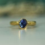 18k yellow gold engagement ring with blue sapphire 