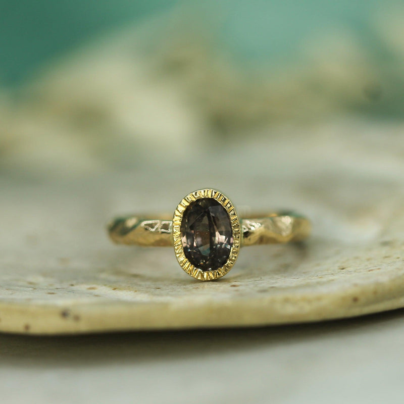 14k yellow gold jasper textured engagement ring 