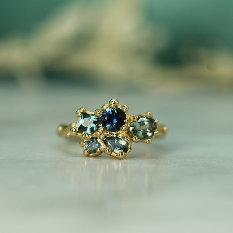 Salish Sea Sapphire Cluster Ring