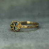 14k yellow gold textured sapphire cluster ring 