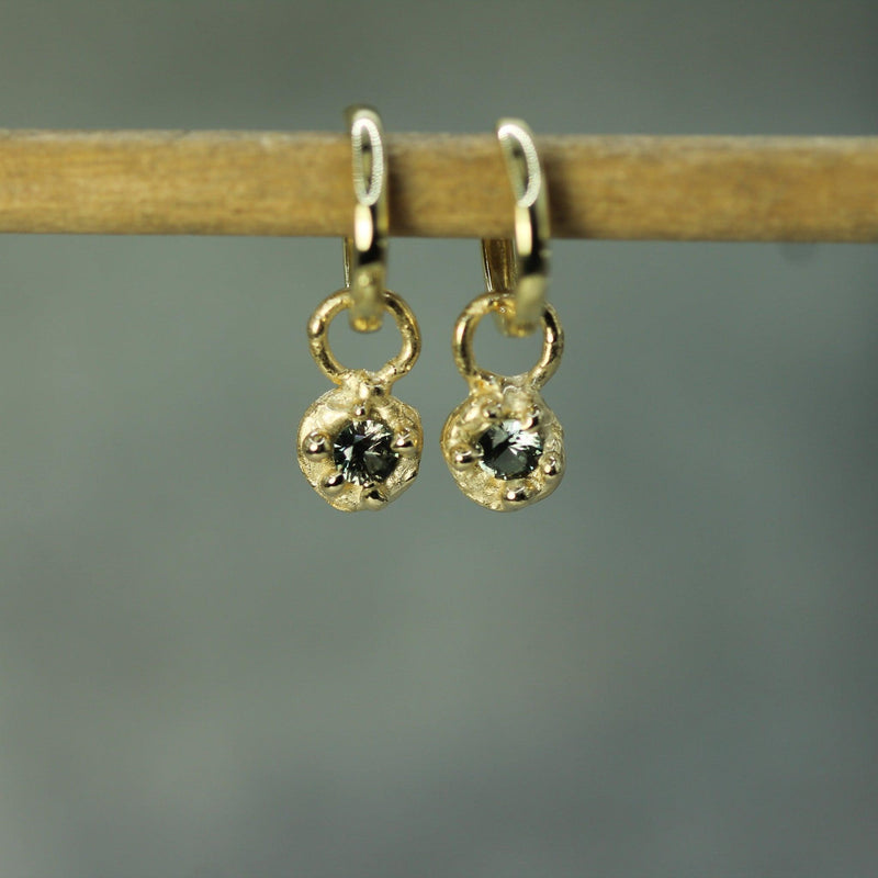 mermaid treasure sapphire sleeper charms in 10k yellow gold with small huggies 