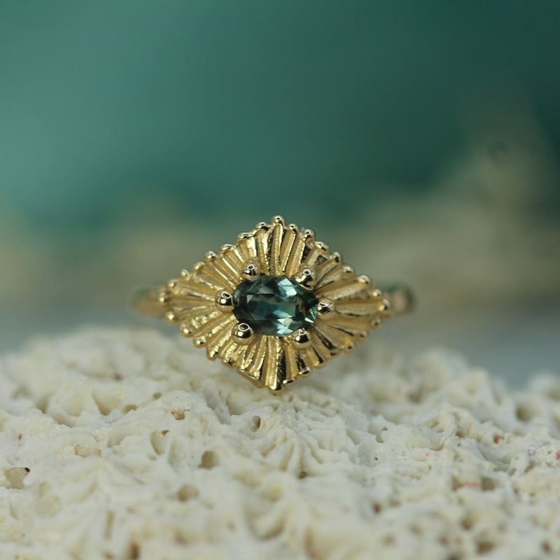 14k Yellow Gold Sapphire Celestial ring 