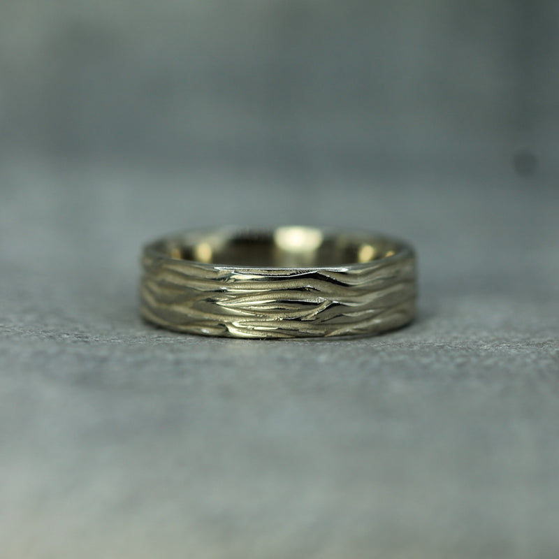 men's handcarved tree inspired wedding band 