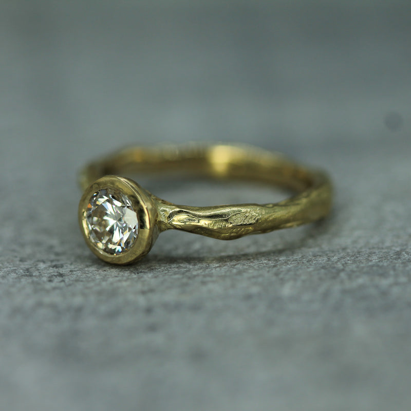 hand carved textured engagement ring 