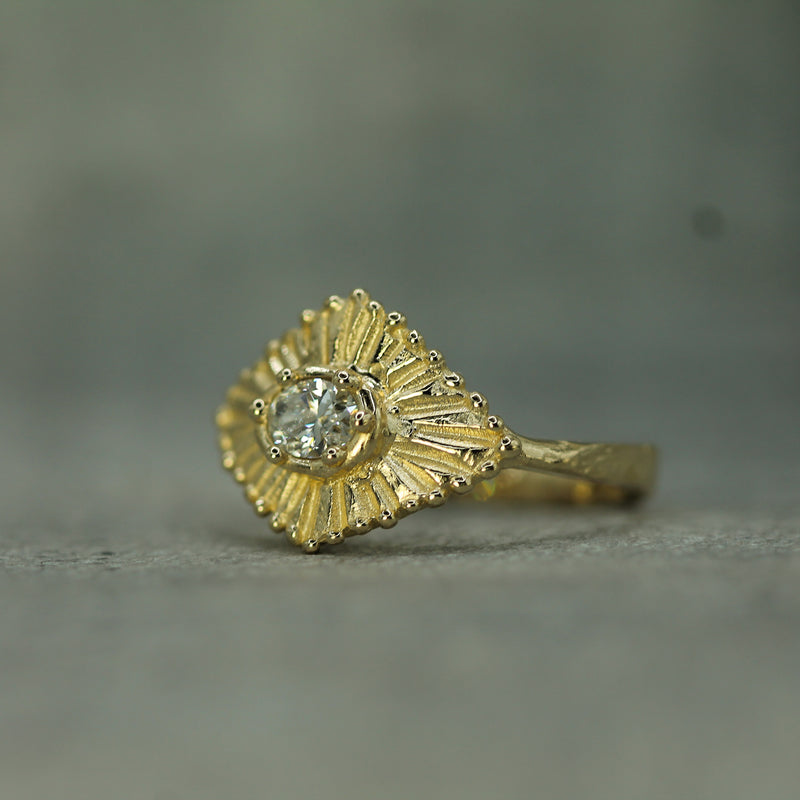 side view of the low profile on the diamond celestial ring 