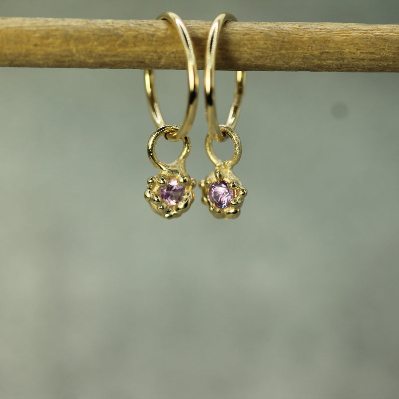 pink sapphire sleeper charms in 10k yellow gold 